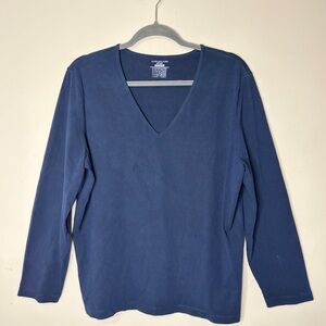 JONES NEW YORK Navy Blue V-Neck Stretchy Long-Sleeve Tee, XXL